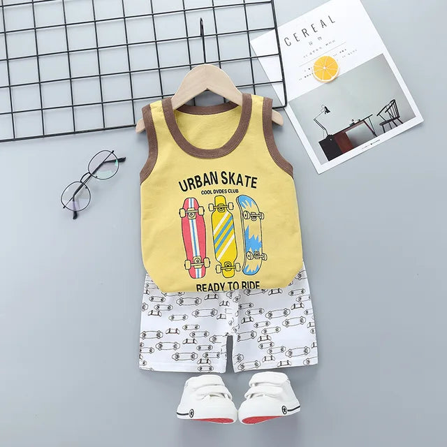 2PCS Children Sets Kids Clothes Vest Suit Summer Children Clothing baby Cotton T-Shirts Shorts Tank Top Boys Girls Sleeveless