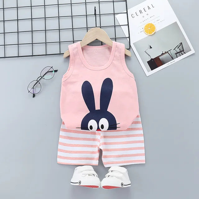 2PCS Children Sets Kids Clothes Vest Suit Summer Children Clothing baby Cotton T-Shirts Shorts Tank Top Boys Girls Sleeveless