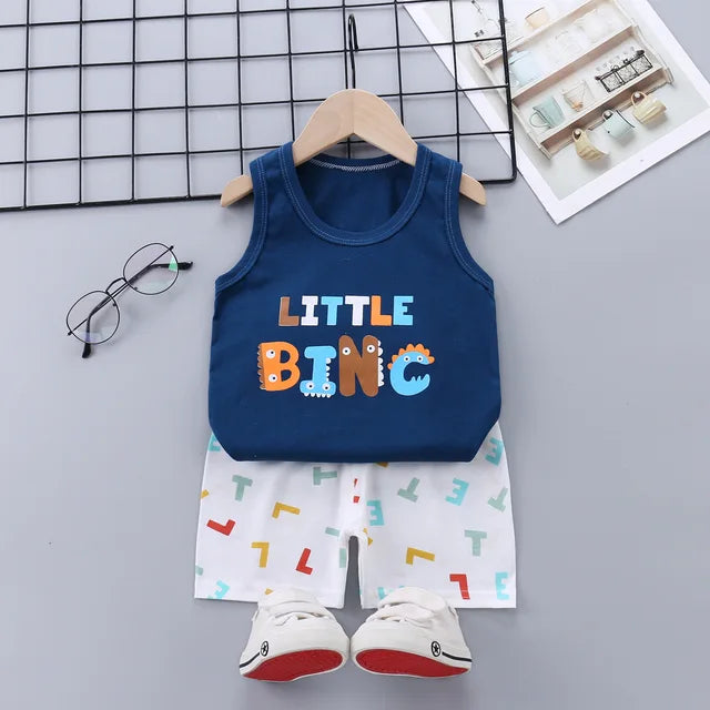 2PCS Children Sets Kids Clothes Vest Suit Summer Children Clothing baby Cotton T-Shirts Shorts Tank Top Boys Girls Sleeveless