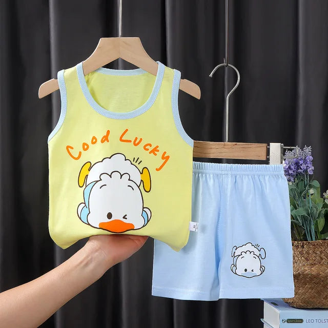 2PCS Children Sets Kids Clothes Vest Suit Summer Children Clothing baby Cotton T-Shirts Shorts Tank Top Boys Girls Sleeveless