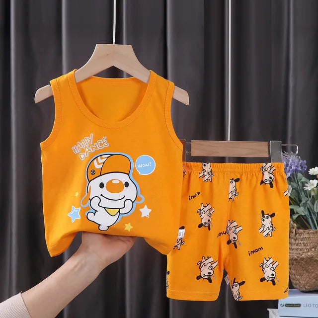 2PCS Children Sets Kids Clothes Vest Suit Summer Children Clothing baby Cotton T-Shirts Shorts Tank Top Boys Girls Sleeveless