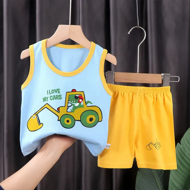 2PCS Children Sets Kids Clothes Vest Suit Summer Children Clothing baby Cotton T-Shirts Shorts Tank Top Boys Girls Sleeveless