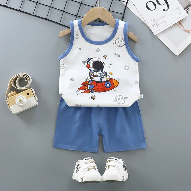 2PCS Children Sets Kids Clothes Vest Suit Summer Children Clothing baby Cotton T-Shirts Shorts Tank Top Boys Girls Sleeveless