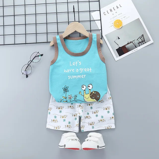 2PCS Children Sets Kids Clothes Vest Suit Summer Children Clothing baby Cotton T-Shirts Shorts Tank Top Boys Girls Sleeveless