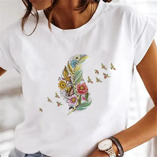 Women Dandelion T-shirts Fashion Clothing Cartoon Clothes Watercolor 90s Short Sleeve Spring Summer Female Tee Graphic Tshirt