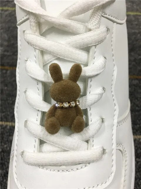 Lovely Rhinestone Bunny Bear Shoe Charms For Laces Diy Women Sneakers Décor Accessories Velvet Shoes Laces Buckle Decorations