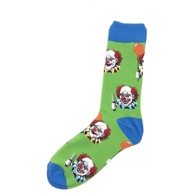 2023 NEW Funny Men Socks Cotton Fashion Trend Harajuku Guitar Beer Boxing Gloves Skull Chess Clown Sieve Hip Hop Socks