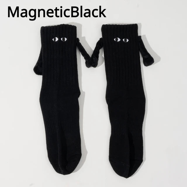 Fashion Funny Creative Magnetic Attraction Hands Black White Cartoon Eyes Couples Socks 1 Pair Club Celebrity Couple Socks Ins