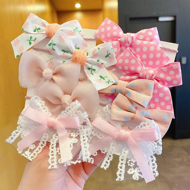 10Pcs/Set Big Bow Flower Elastic Hairbands Children Girls Sweet Hair Ties Fashion Headbands Hair Accessories Rubber Band For Kid