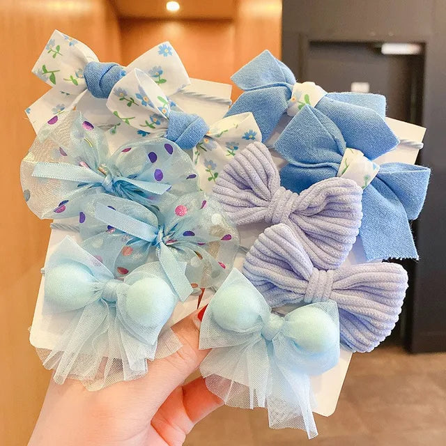 10Pcs/Set Big Bow Flower Elastic Hairbands Children Girls Sweet Hair Ties Fashion Headbands Hair Accessories Rubber Band For Kid