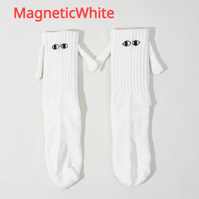 Fashion Funny Creative Magnetic Attraction Hands Black White Cartoon Eyes Couples Socks 1 Pair Club Celebrity Couple Socks Ins