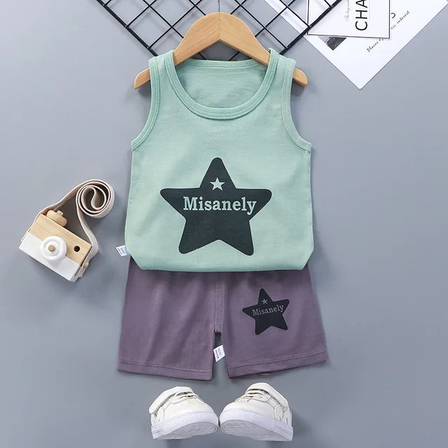 Children Sets Kids Clothes Boys Girls Vest Suit Summer Children's Clothing baby Cotton T-Shirts Shorts Tank Top Sleeveless