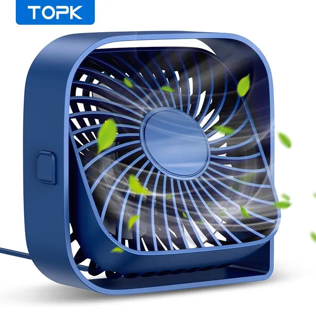 TOPK USB Desk Fan Strong Airflow & Quiet Operation 3 Speed Wind Mini Table Fan 360° Rotatable Head for Home Office Bedroom Table