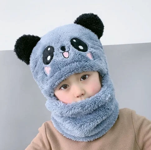 Cartoon Hat for Girls Boys Scarf Thicken Cap Winter Hat for Kids Newborn Baby Stuff Children Hat Plus Fleece Kids Caps 1-18Years