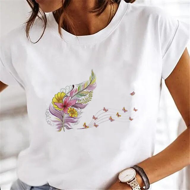 Women Dandelion T-shirts Fashion Clothing Cartoon Clothes Watercolor 90s Short Sleeve Spring Summer Female Tee Graphic Tshirt