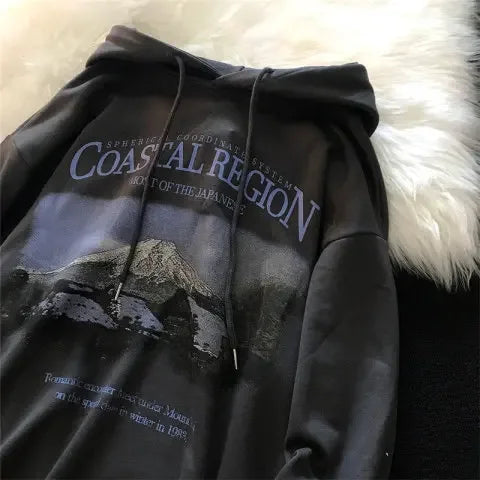 2023 American High Street Men Women Hoodies Autumn Winter y2k Fashion Pullover Sweatshirt landscape Graphic Print Tops Clothes