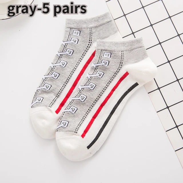 5 Pairs Funny Shoe Print Socks Fashion Harajuku Style Hip Hop Cute Fashion Soft Womens Slippers Socks Unisex Low Tube Socks