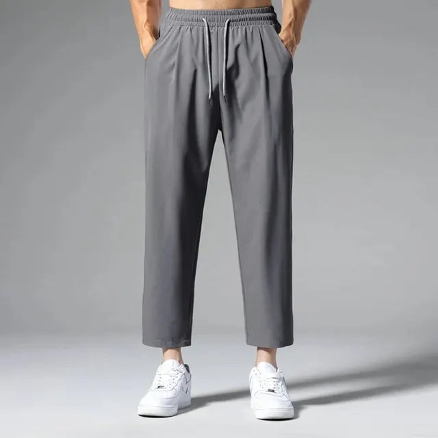 New Men's Straight Ice Silk Pants Boys Nine Points Trend Pendant Casual Pants Summer 90s Retro Thin Wide-Leg Pants