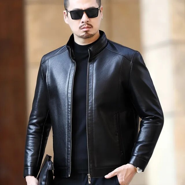 YXL-221 Natural Leather Jacket Men's Stand-up Collar Business Casual Fur One-piece Men's Super Soft SE Plush Liner Warm Jacket