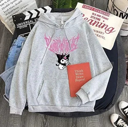 Kawaii Kuromi Series Kulomi Printed Hoodie Anime Autumn Sweater New Loose Clothes Korean Version Harajuku Student Sweatshirt