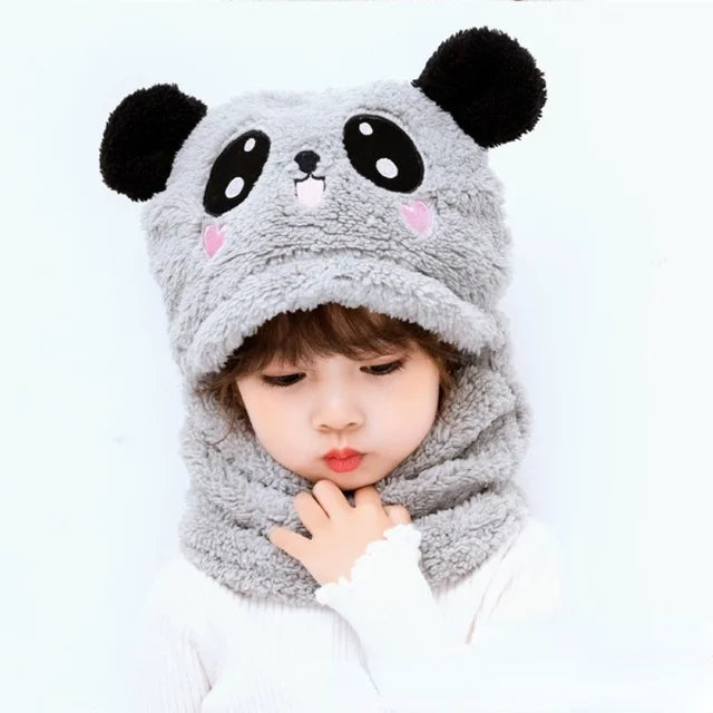 Cartoon Hat for Girls Boys Scarf Thicken Cap Winter Hat for Kids Newborn Baby Stuff Children Hat Plus Fleece Kids Caps 1-18Years