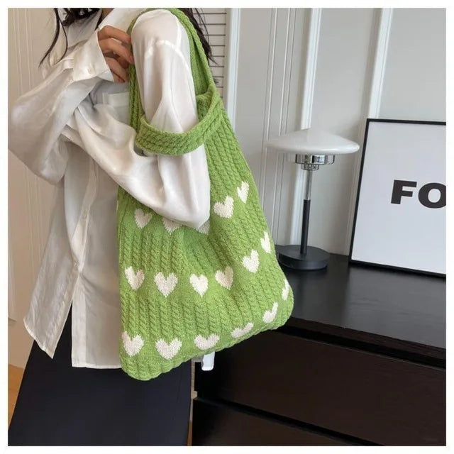 Large Capacity Knitted Handbags Casual Hollow Woven Shoulder Bag Handle Totes Women