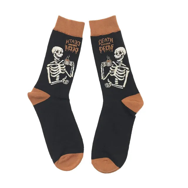 2023 NEW Funny Men Socks Cotton Fashion Trend Harajuku Guitar Beer Boxing Gloves Skull Chess Clown Sieve Hip Hop Socks