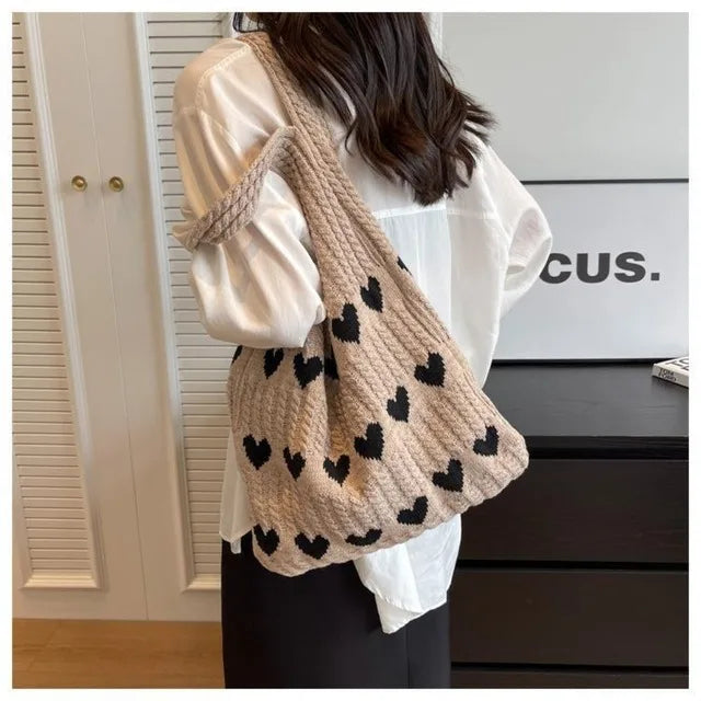 Large Capacity Knitted Handbags Casual Hollow Woven Shoulder Bag Handle Totes Women