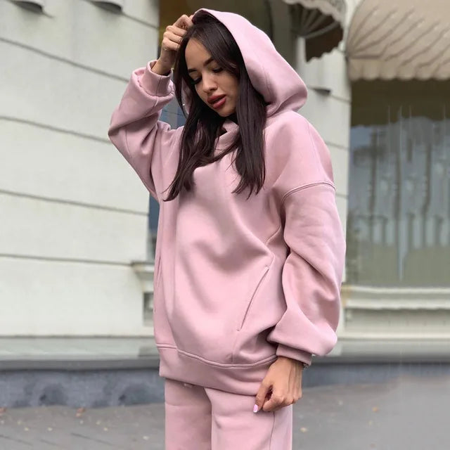 New Winter Women's Sportswear Hoodie+Sweatpants 2-Piece Set Fashion Casual Jogging Female Top Pure Cotton Pullovers 2023