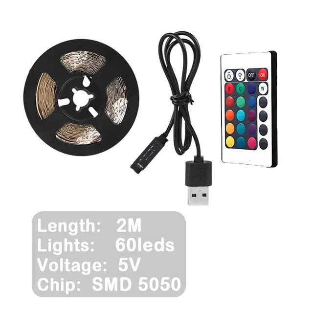 2M LED Light String 60 Leds Computer Desk DIY Backlight 24 Key Remote Control 5050 Multicolor Tape Home Decoration Light Bar