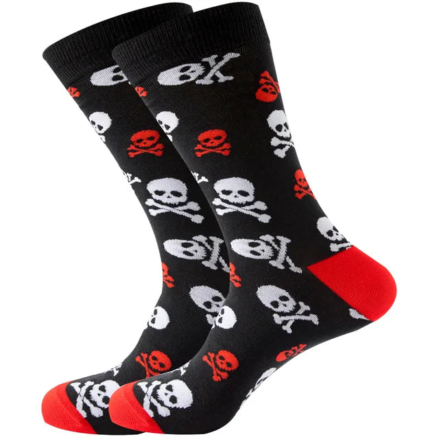 2023 NEW Funny Men Socks Cotton Fashion Trend Harajuku Guitar Beer Boxing Gloves Skull Chess Clown Sieve Hip Hop Socks