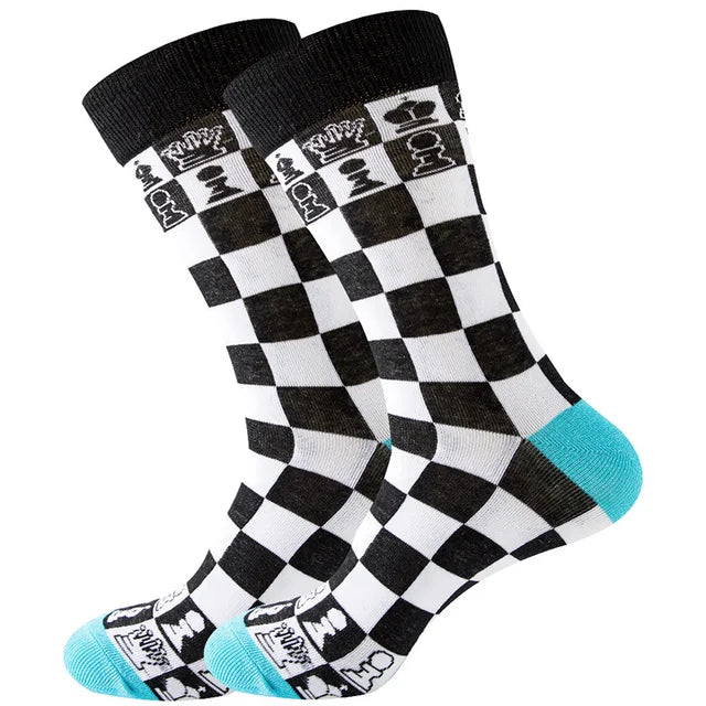 2023 NEW Funny Men Socks Cotton Fashion Trend Harajuku Guitar Beer Boxing Gloves Skull Chess Clown Sieve Hip Hop Socks