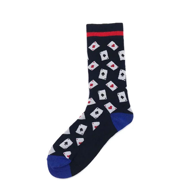 2023 NEW Funny Men Socks Cotton Fashion Trend Harajuku Guitar Beer Boxing Gloves Skull Chess Clown Sieve Hip Hop Socks