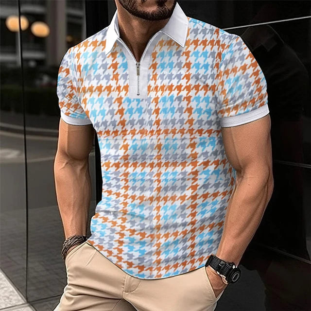 Summer Men's Short-Sleeved Polo Shirt Fashion Splice Printing Hawaii Vacation T-Shirt Breathable Polo Shirt Men's Clothing Top