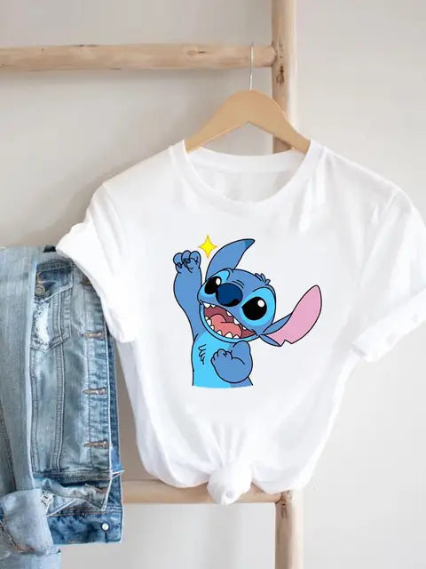 Disney Clothes Tee Stitch 90s Sweet Cute Lovely Top Clothing Women Female Printed Fashion Lady Cartoon Casual Graphic T-shirts