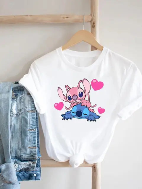 Disney Clothes Tee Stitch 90s Sweet Cute Lovely Top Clothing Women Female Printed Fashion Lady Cartoon Casual Graphic T-shirts