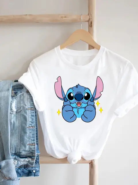 Disney Clothes Tee Stitch 90s Sweet Cute Lovely Top Clothing Women Female Printed Fashion Lady Cartoon Casual Graphic T-shirts