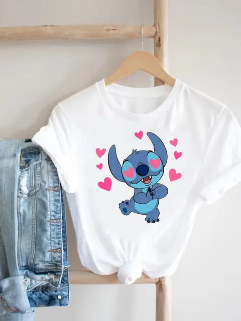 Disney Clothes Tee Stitch 90s Sweet Cute Lovely Top Clothing Women Female Printed Fashion Lady Cartoon Casual Graphic T-shirts