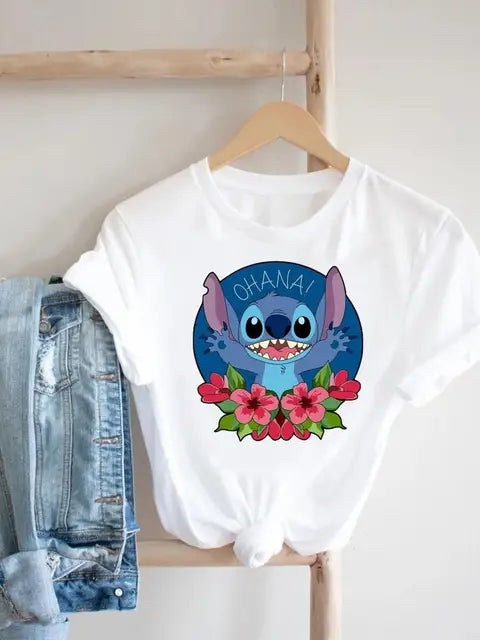 Disney Clothes Tee Stitch 90s Sweet Cute Lovely Top Clothing Women Female Printed Fashion Lady Cartoon Casual Graphic T-shirts