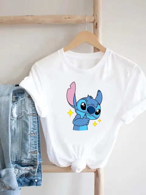 Disney Clothes Tee Stitch 90s Sweet Cute Lovely Top Clothing Women Female Printed Fashion Lady Cartoon Casual Graphic T-shirts