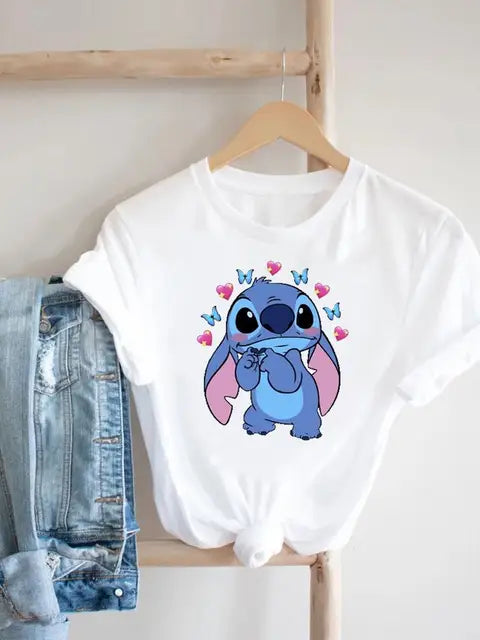 Disney Clothes Tee Stitch 90s Sweet Cute Lovely Top Clothing Women Female Printed Fashion Lady Cartoon Casual Graphic T-shirts