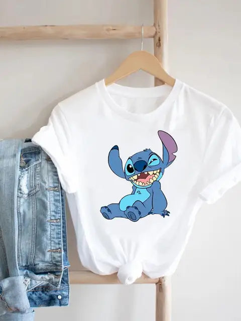 Disney Clothes Tee Stitch 90s Sweet Cute Lovely Top Clothing Women Female Printed Fashion Lady Cartoon Casual Graphic T-shirts