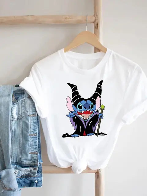 Disney Clothes Tee Stitch 90s Sweet Cute Lovely Top Clothing Women Female Printed Fashion Lady Cartoon Casual Graphic T-shirts