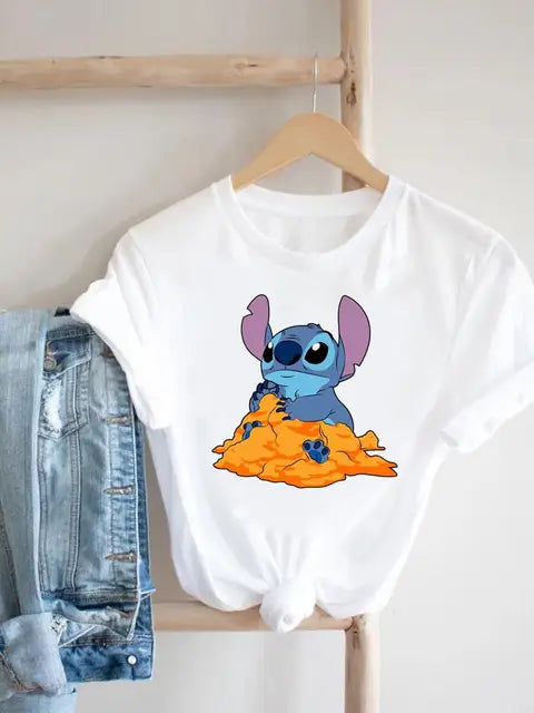 Disney Clothes Tee Stitch 90s Sweet Cute Lovely Top Clothing Women Female Printed Fashion Lady Cartoon Casual Graphic T-shirts