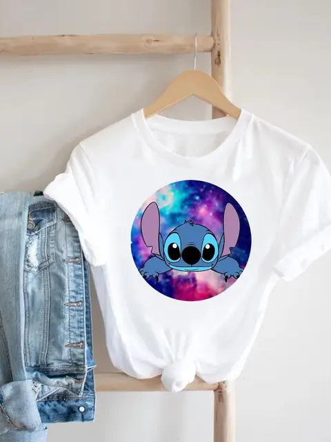 Disney Clothes Tee Stitch 90s Sweet Cute Lovely Top Clothing Women Female Printed Fashion Lady Cartoon Casual Graphic T-shirts