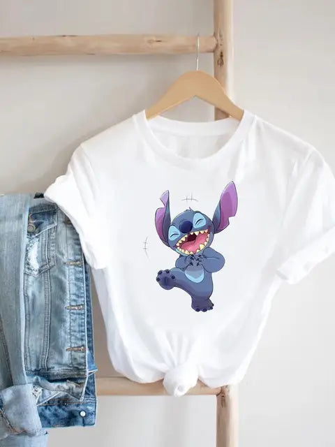 Disney Clothes Tee Stitch 90s Sweet Cute Lovely Top Clothing Women Female Printed Fashion Lady Cartoon Casual Graphic T-shirts