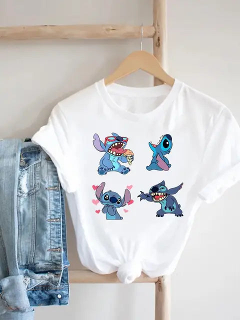 Disney Clothes Tee Stitch 90s Sweet Cute Lovely Top Clothing Women Female Printed Fashion Lady Cartoon Casual Graphic T-shirts