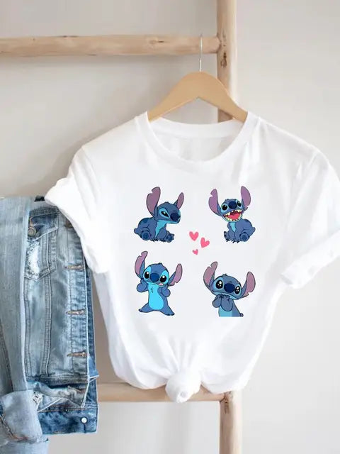 Disney Clothes Tee Stitch 90s Sweet Cute Lovely Top Clothing Women Female Printed Fashion Lady Cartoon Casual Graphic T-shirts