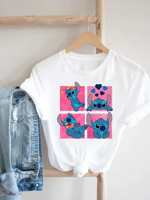 Disney Clothes Tee Stitch 90s Sweet Cute Lovely Top Clothing Women Female Printed Fashion Lady Cartoon Casual Graphic T-shirts