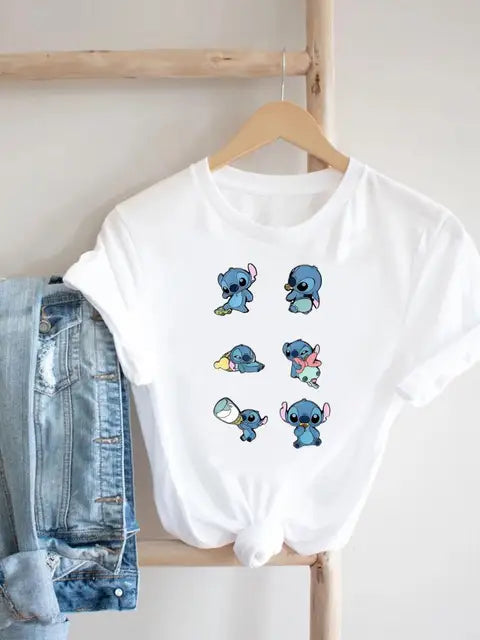 Disney Clothes Tee Stitch 90s Sweet Cute Lovely Top Clothing Women Female Printed Fashion Lady Cartoon Casual Graphic T-shirts